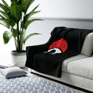 Naruto Shippuden Sherpa fleece blanket featuring vivid ninja clan graphic print, ultra-soft cosy anime throw blanket