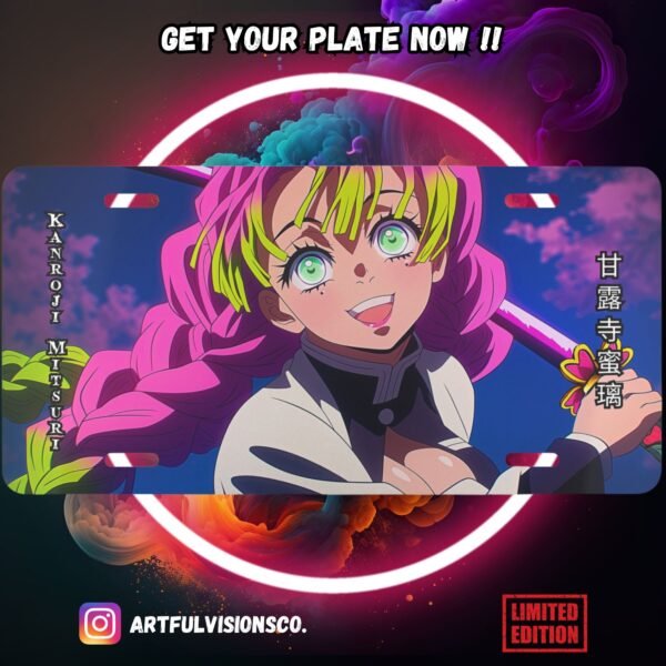 Anime character with colorful hair on custom plate