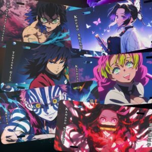Demon Slayer characters in vibrant anime scene.