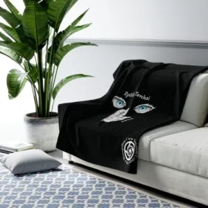 Jujutsu Kaisen Sherpa fleece blanket with vivid full-colour cursed energy graphic print, ultra-soft and warm anime throw