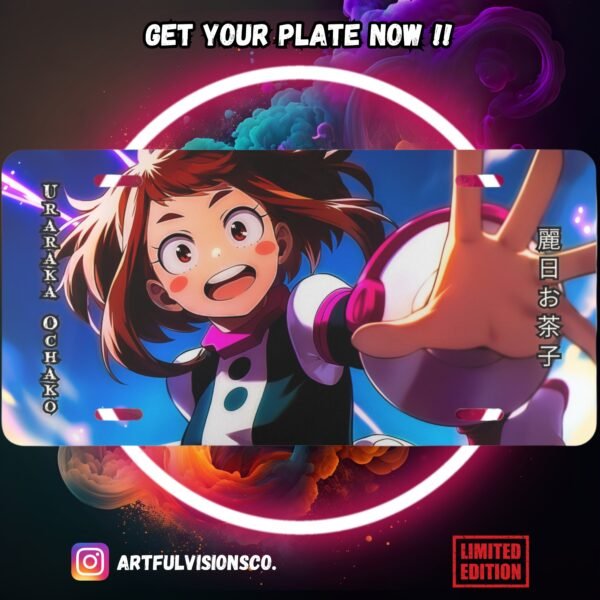 Anime license plate with character Ochako Uraraka design.