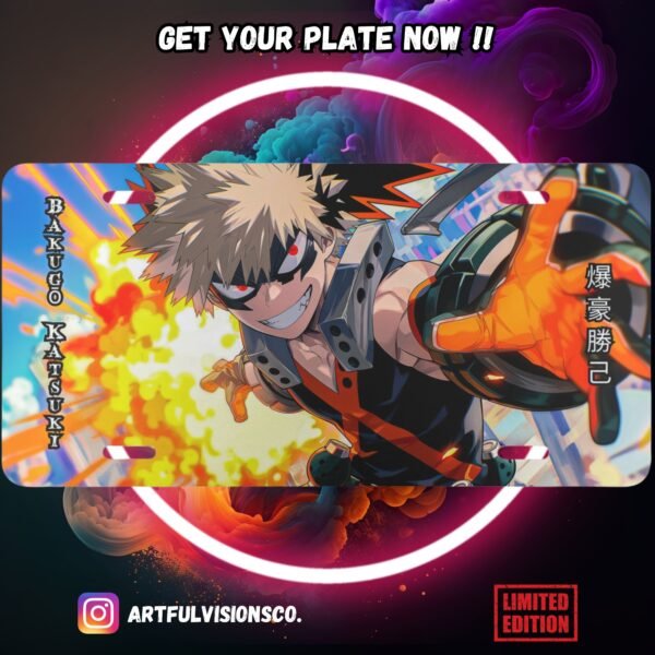 Anime character license plate, vibrant design, limited edition.