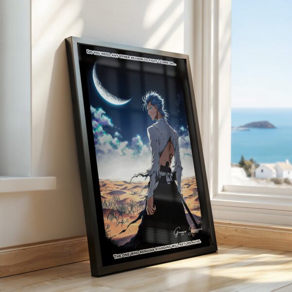 Anime poster with character and crescent moon.