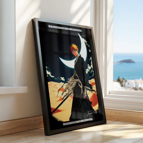 Framed anime poster with moon and character