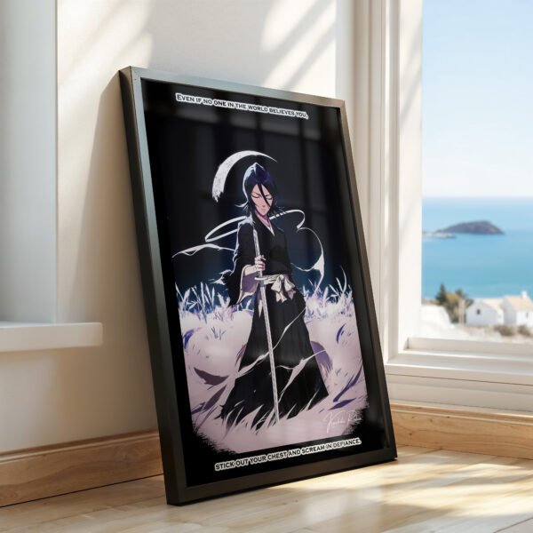 Anime poster with character standing by window.