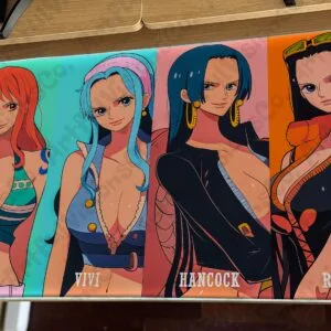 One Piece anime LED desk mat with wireless charging pad, HD full-colour Straw Hat crew print on a large 35 inch surface