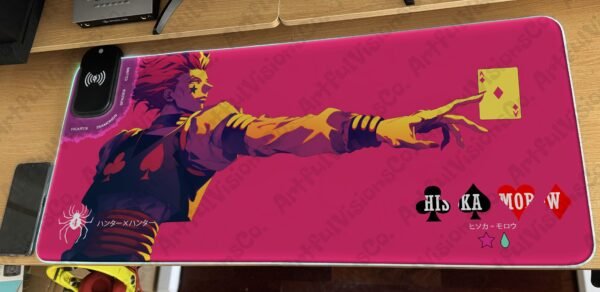Anime character with playing cards on pink mat