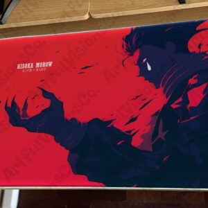 Anime-themed LED mousepad on wooden desk