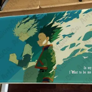 Hunter x Hunter anime LED desk mat with built-in wireless charger, HD full-colour print across a 35 inch gaming surface