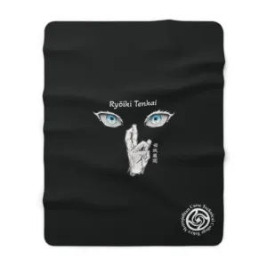 Jujutsu Kaisen Sherpa fleece blanket with vivid full-colour cursed energy graphic print, ultra-soft and warm anime throw