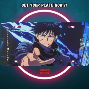 Jujutsu Kaisen anime aluminium license plate with vivid full-colour manga character print on durable metal