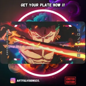One Piece anime aluminium license plate with vivid full-colour Straw Hat crew manga print on durable metal