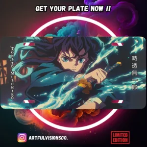 Demon Slayer Kimetsu no Yaiba aluminium license plate with vivid full-colour manga print of Tanjiro on durable metal
