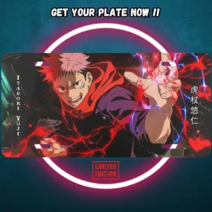 Jujutsu Kaisen anime aluminium license plate with vivid full-colour manga character print on durable metal