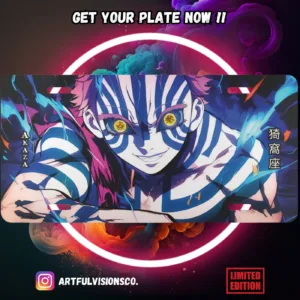 Demon Slayer Kimetsu no Yaiba aluminium license plate with vivid full-colour manga print of Tanjiro on durable metal