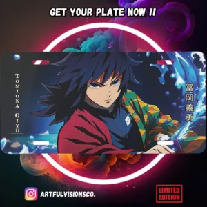 Demon Slayer Kimetsu no Yaiba aluminium license plate with vivid full-colour manga print of Tanjiro on durable metal