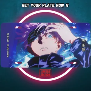 Jujutsu Kaisen anime aluminium license plate with vivid full-colour manga character print on durable metal