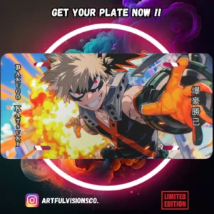 My Hero Academia anime aluminium license plate featuring vivid Plus Ultra manga artwork printed on durable metal