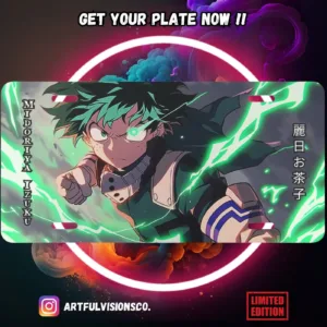 My Hero Academia anime aluminium license plate featuring vivid Plus Ultra manga artwork printed on durable metal