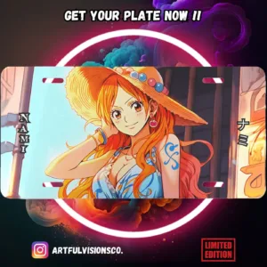 One Piece anime aluminium license plate with vivid full-colour Straw Hat crew manga print on durable metal