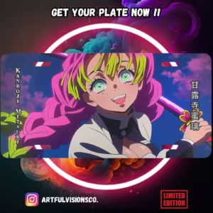 Demon Slayer Kimetsu no Yaiba aluminium license plate with vivid full-colour manga print of Tanjiro on durable metal