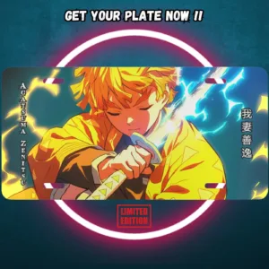 Demon Slayer Kimetsu no Yaiba aluminium license plate with vivid full-colour manga print of Tanjiro on durable metal