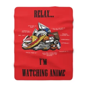 I'm Watching Anime Sherpa fleece blanket with bold graphic print, ultra-soft cosy throw perfect for anime binge-watching